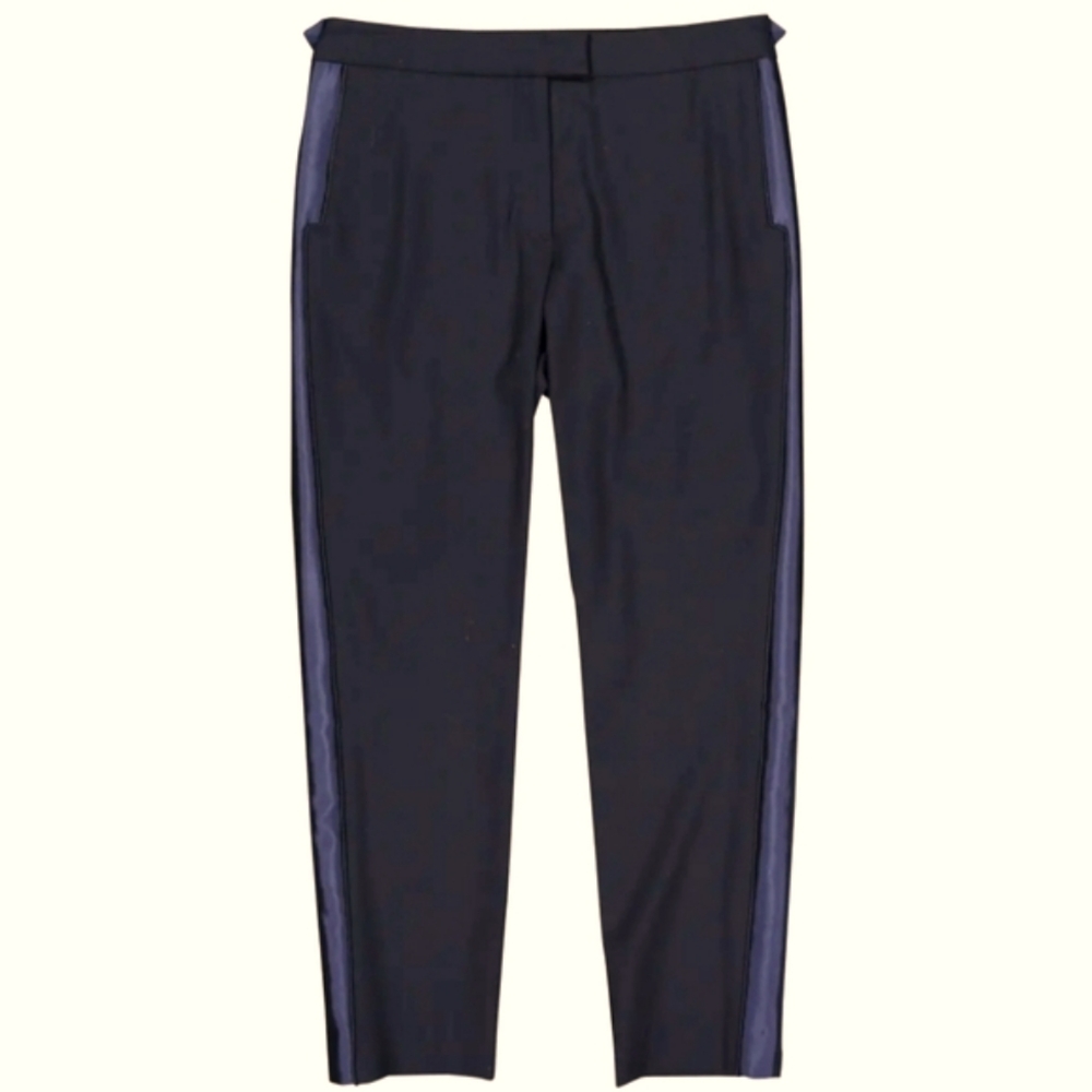 Veronica Beard Virgin Wool Black & Navy Side Striped Trouser XS